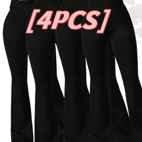 4pcs High-Waisted Flare Sharkskin Leggings – Slim Fit, Lightweight & Sculpting Yoga Pants