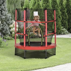 Φ5FT Kids Trampoline with Enclosure Net for Age 3 to 6 Years (Option: Red-770x330x220 mm)