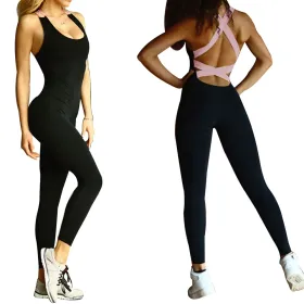 Women Sports YOGA Workout Gym Fitness Jumpsuit (Option: Pink-XXL)