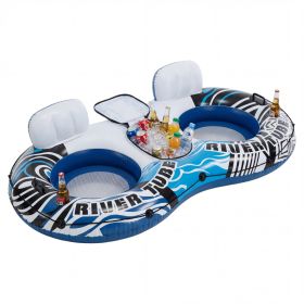 2 Inflatable River Floaters, Equipped With Detachable Refrigerators And Two Cup Holders, Featuring A Supportive Backrest, And With GRAP Ropes (Option: White blue)