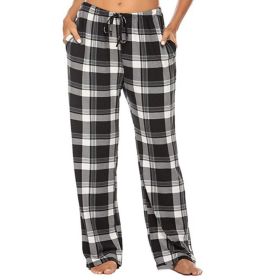 Women's Stretch Plaid Casual Pants With Pockets (Option: Black-L)