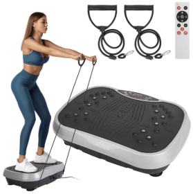 Vibration Exercise Machine With Resistant Bands Remote Control Whole Body Vibration Platform Workout Equipment Home Fitness Training Equipment Fo (Color: Blue)