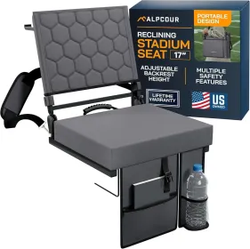 Alpcour Folding Reclining Stadium Seat With Back Support For Bleachers (Option: Grey-17Wide)