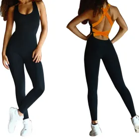 Women Sports YOGA Workout Gym Fitness Jumpsuit (Option: Orange-XXL)