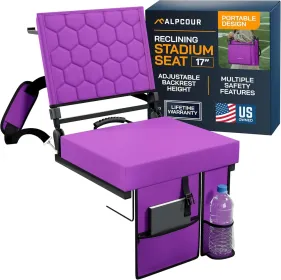 Alpcour Folding Reclining Stadium Seat With Back Support For Bleachers (Option: Purple-17Wide)
