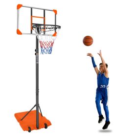 1Set Portable Kids Basketball Hoop With Wheels, Height Adjustable 5.6 To 7ft Basketball Goal System Indoor Outdoor For Kids Teens Adults For Chri (Option: Orange)