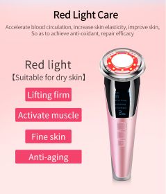 5-in-1 Red & Blue Light Therapy Facial Device EMS Hot & Cool Skin Tightening Anti-Aging Face Massager For Puffiness Wrinkles (Option: Pink)