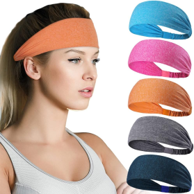 5 Pack Beister Sports Headbands For Men & Women Wicking Sweatbands, Elastic Non Slip Sweat Bands Athletic Workout Fashion Wide Hair Bands For Run (Option: 5pcs)