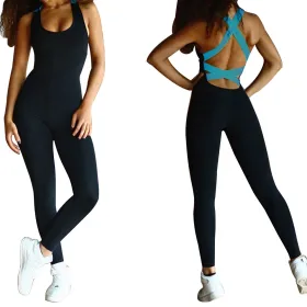 Women Sports YOGA Workout Gym Fitness Jumpsuit (Option: Blue-XXL)
