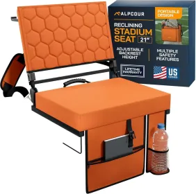 Alpcour Folding Reclining Stadium Seat With Back Support For Bleachers (Option: Orange-21Wide)
