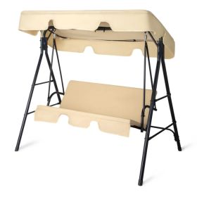 68x43x60 Inch Khaki KD Model With Cushion Canopy Iron Oxford Fabric 250kg Iron Swing Set (Option: defaulttitle)