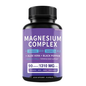 Magnesium Glycinate 1160mg With Aloe Vera, Vitamin D3 & K2 Complex - Supports Stress Relief, Sleep, Muscle, Nerve, Heart & Metabolism - Chelated (Option: 1 pcs)