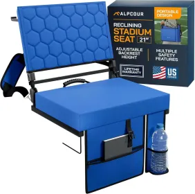 Alpcour Folding Reclining Stadium Seat With Back Support For Bleachers (Option: RoyalBlue-21Wide)