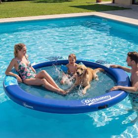 8FT Inflatable Water Hammock Floating Ring,  Thick Brushed Plastic And Reinforced Polyester Inflatable Floating Dock Platform For For Lakes, Pool (Option: Blue)