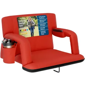 Alpcour Reclining Stadium Seat - Waterproof Foldable Camping Chair With Extra Thick Padding And Wide Back Support (Option: Red-ExtraWide)